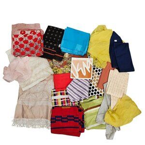 Vintage Hair Neck Scarves Lot Mixed Patterns Colors Various Sizes With Booklet